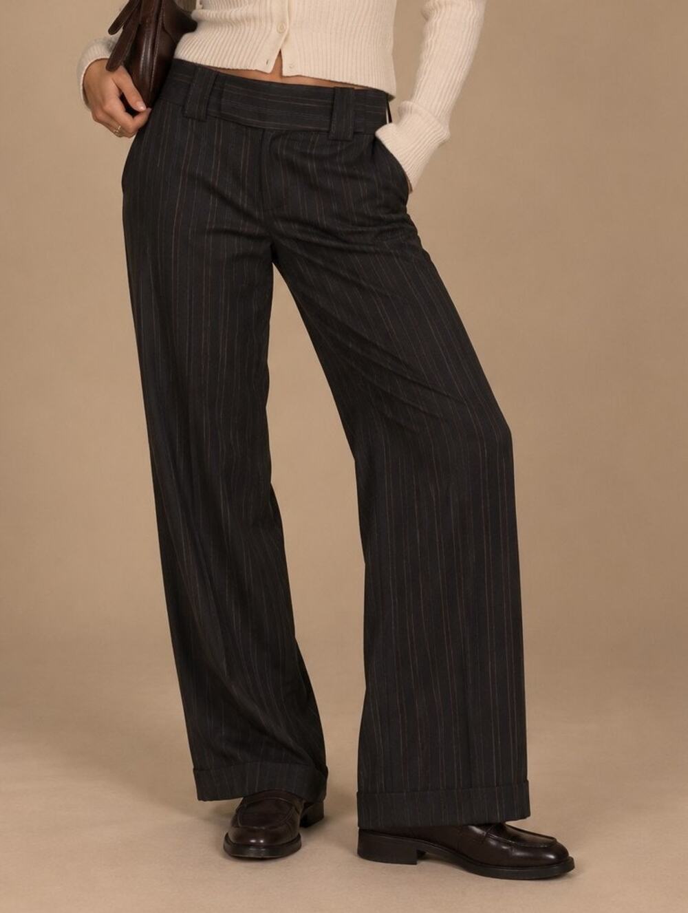Vintage Nanette Lepore Pinstripe Wide Leg Trousers Womens 6 Black Y2K Academia